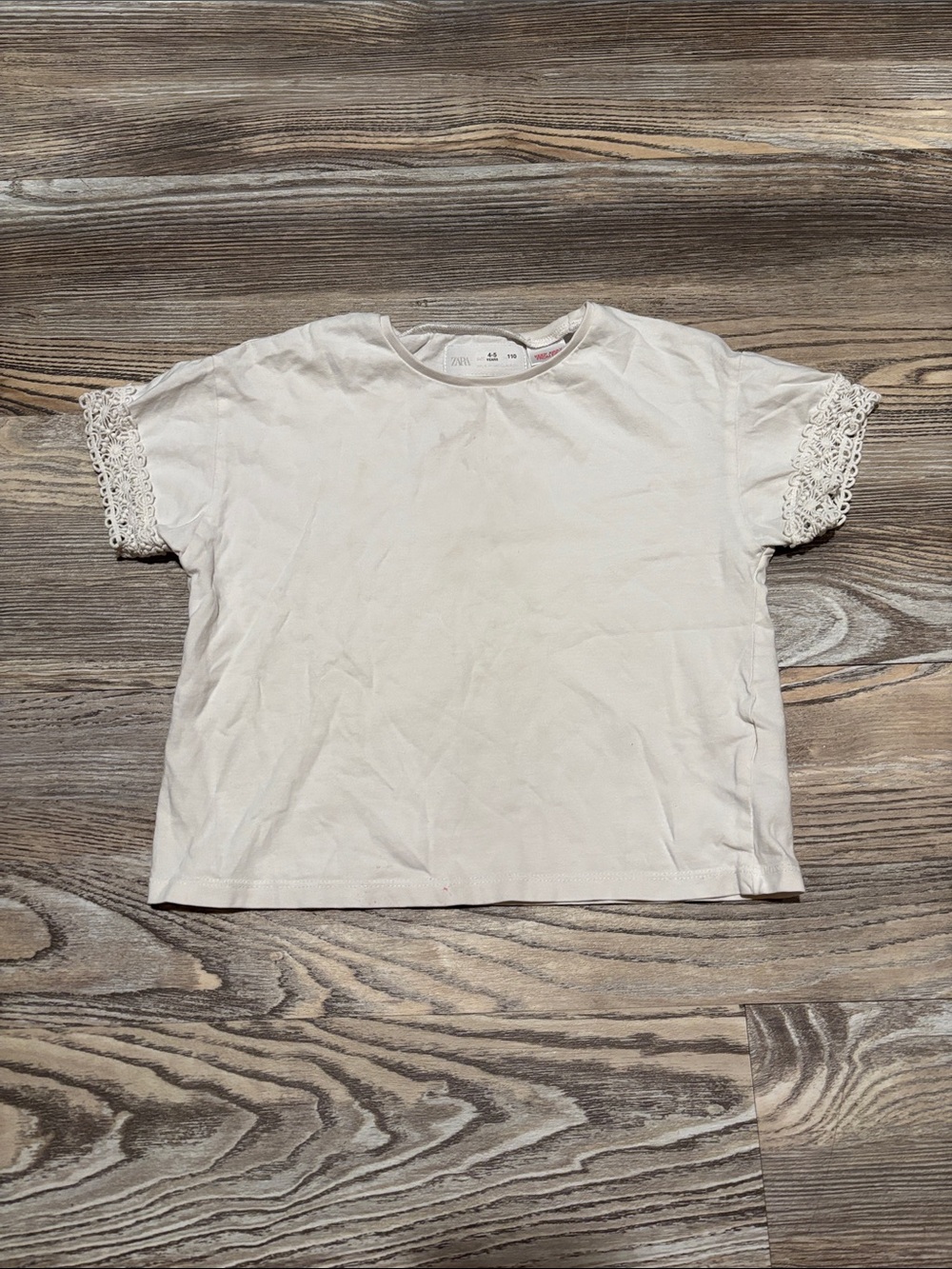 Zara Cream Short Sleeve Tee with Lace Trim